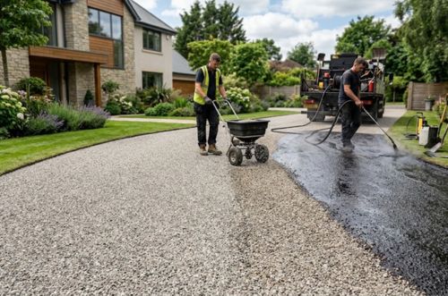 Tar and chip surface driveway