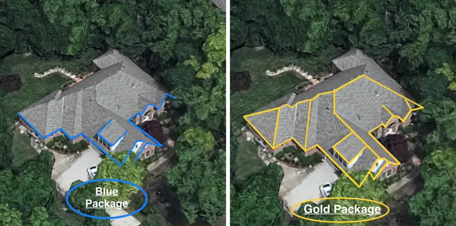 A real quote showing the Blue Package and Gold Package rooflines