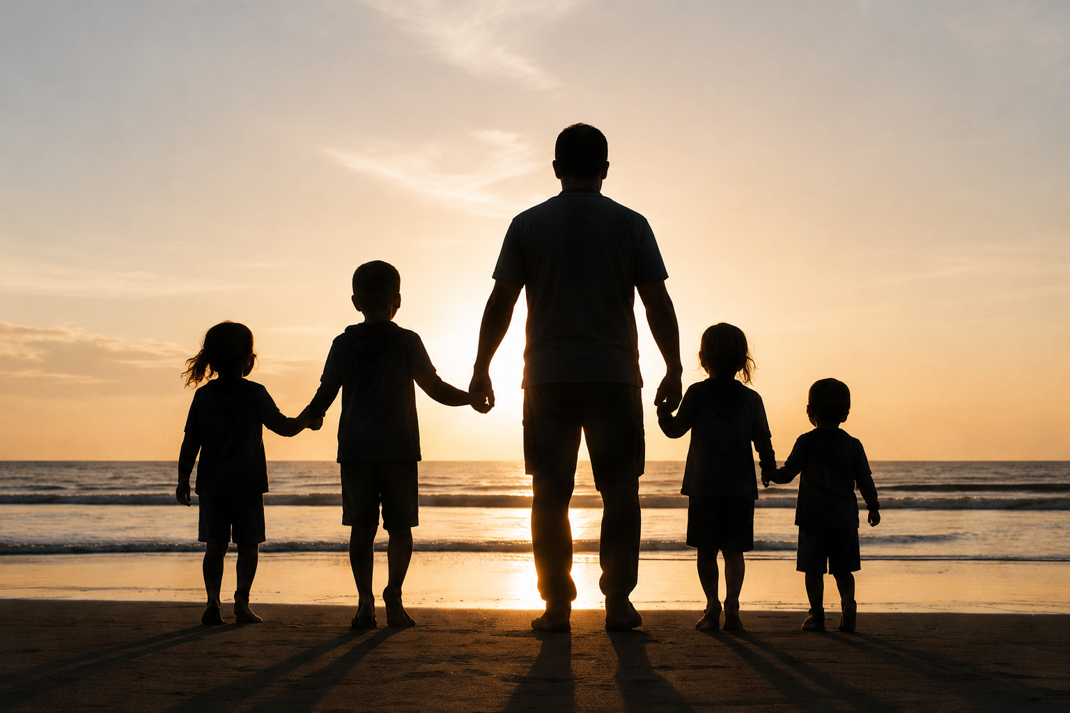 Father walking with family