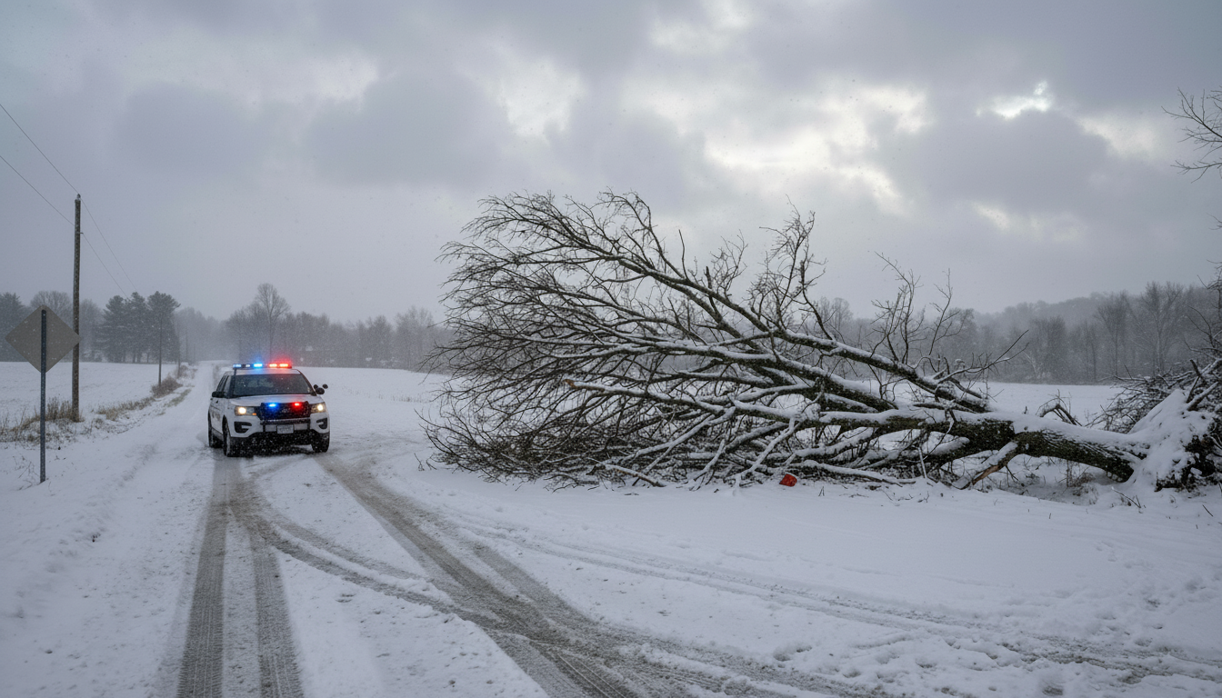 showing blocked road access and emergency vehicle approach angle