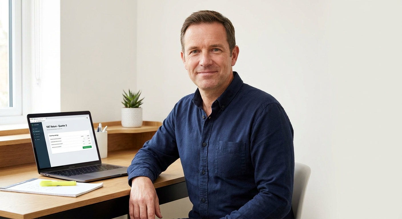 Luke Jackson FMAAT at his desk, managing VAT returns for small business clients across the UK