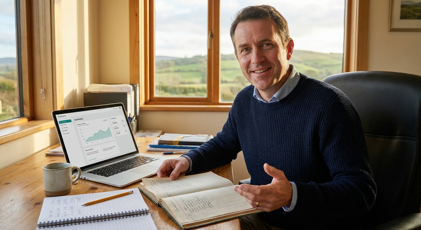 Director sitting at a desk reviewing limited company accounts and filing obligations
