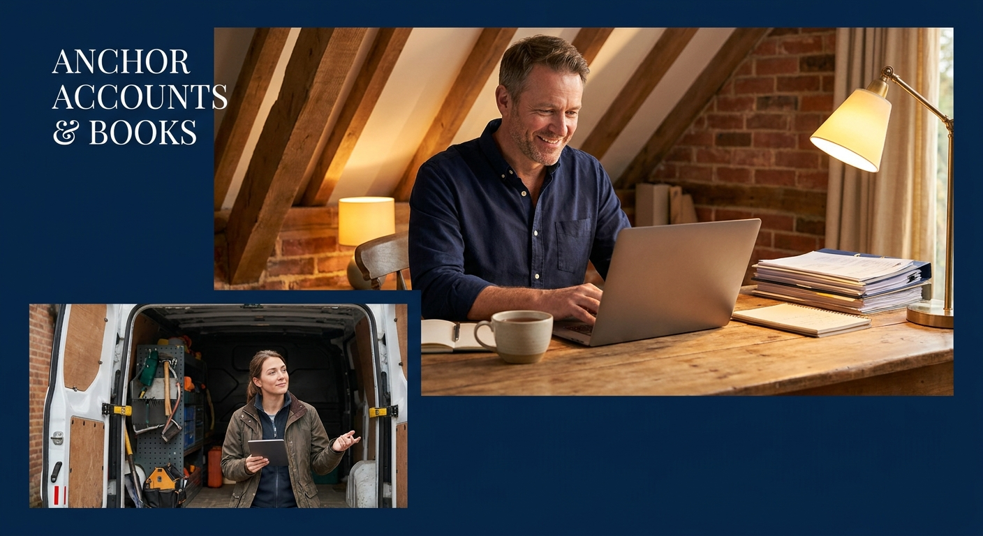 Luke Jackson FMAAT at his desk, working remotely on UK accounting and tax returns for small business clients