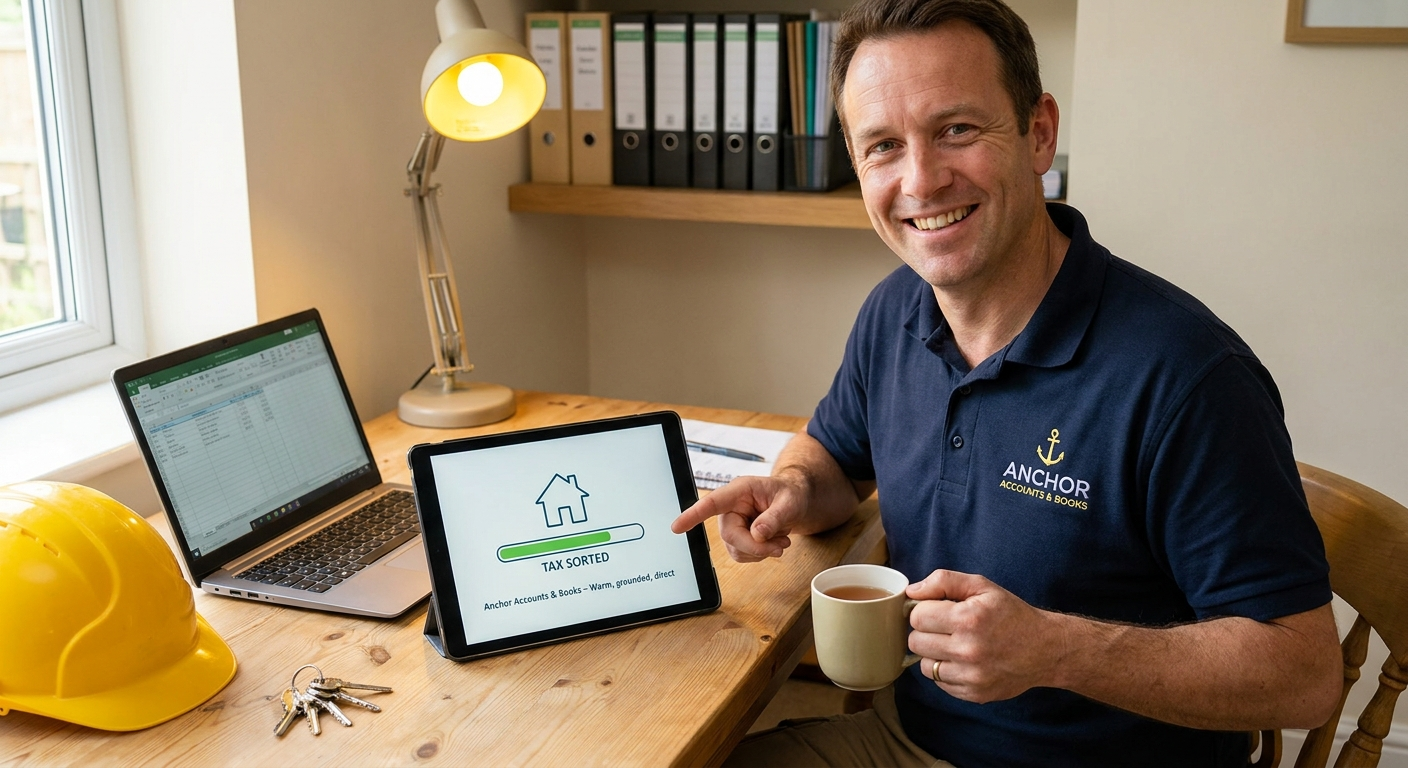 Builder reviewing accounts and paperwork on a construction site — illustrating how accounting works for builders