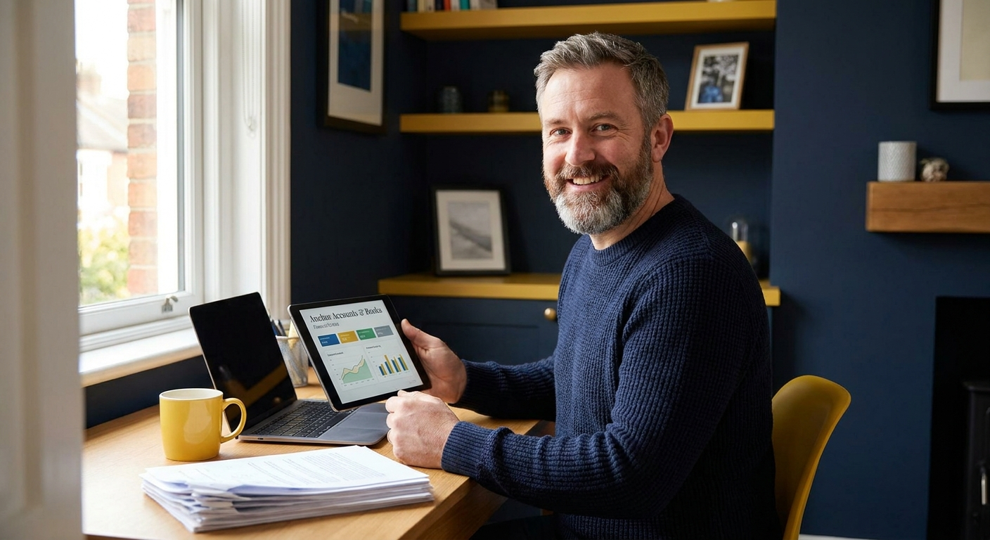 Small business owner in Uttoxeter reviewing financial records as part of managing bookkeeping