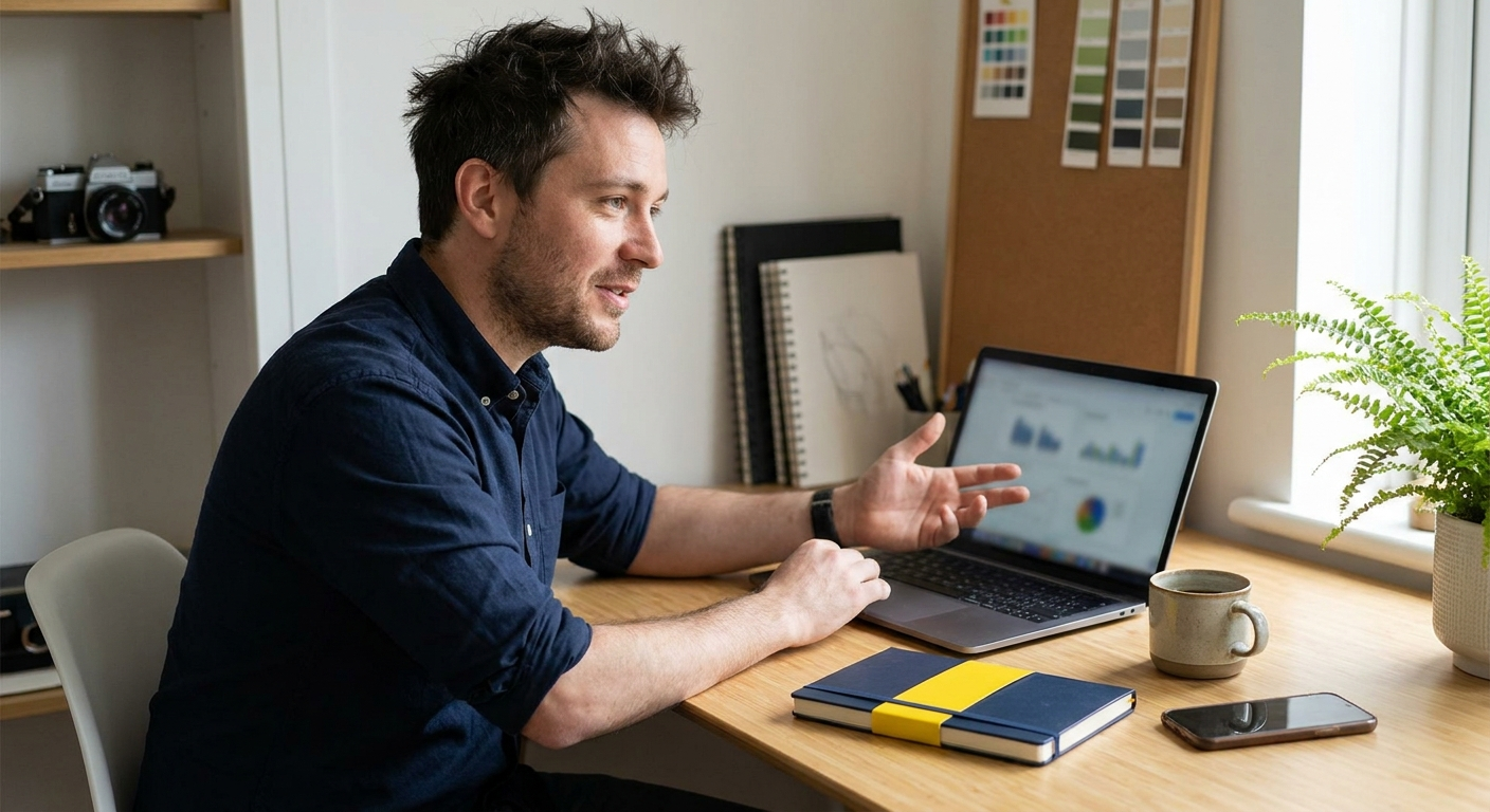 Freelance creative at a desk reviewing finances, representing practical accounting for creatives in the UK