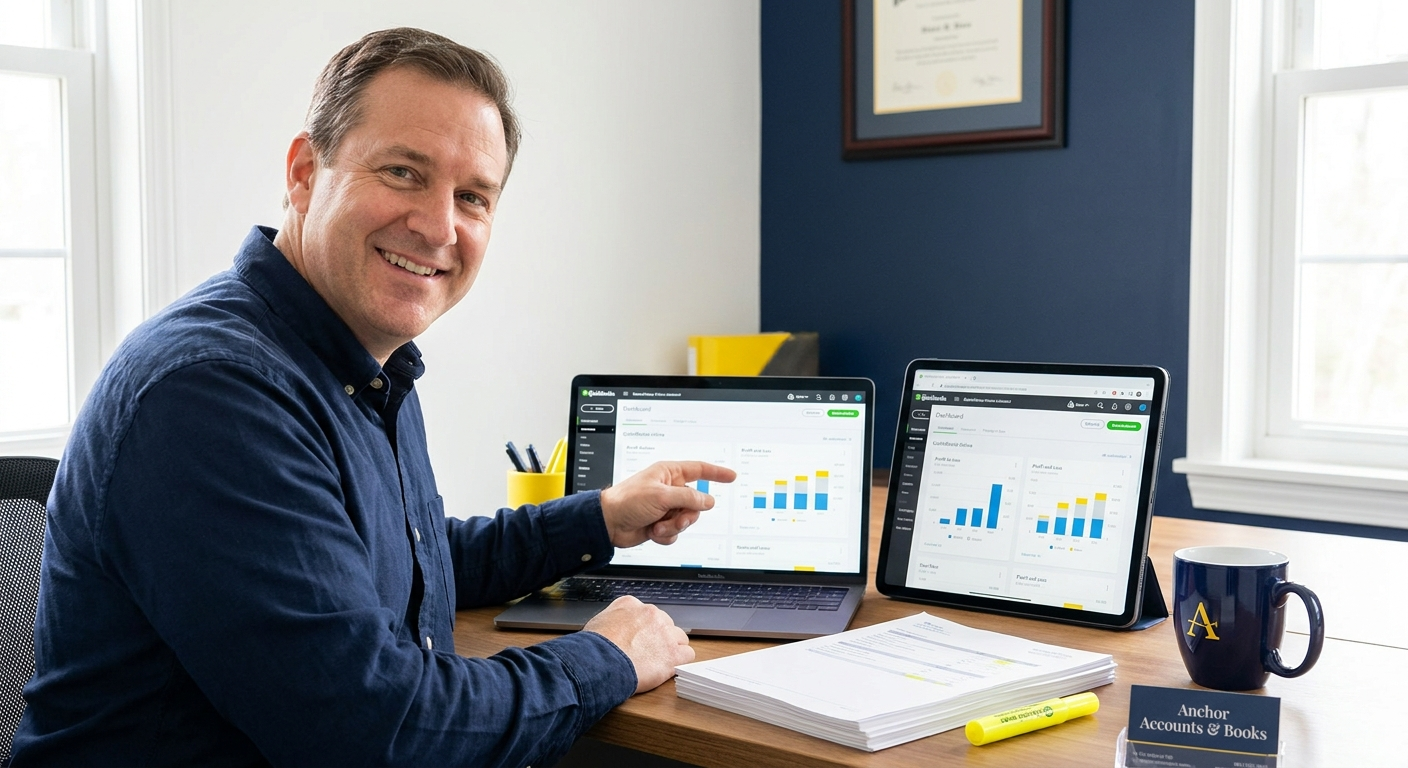 QuickBooks accounting dashboard managed by an AAT qualified accountant for UK small businesses