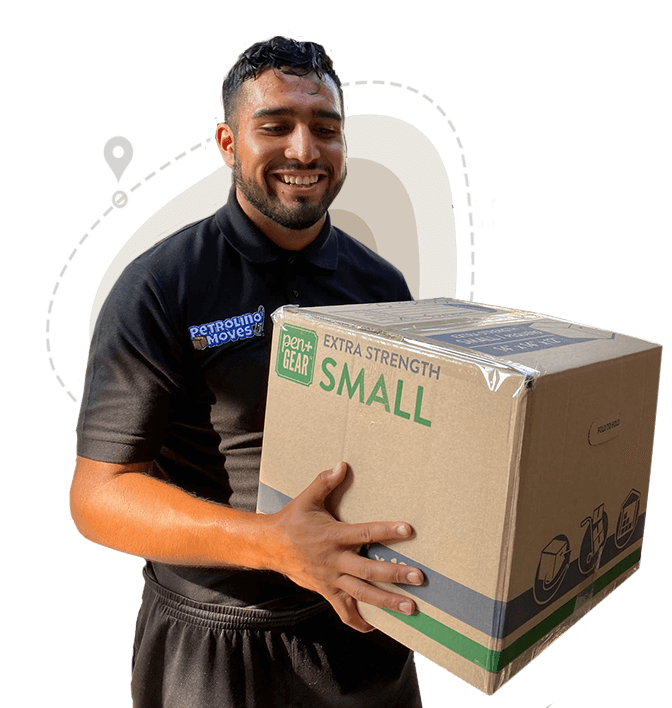 A friendly Petrolino Moves team member carrying a box