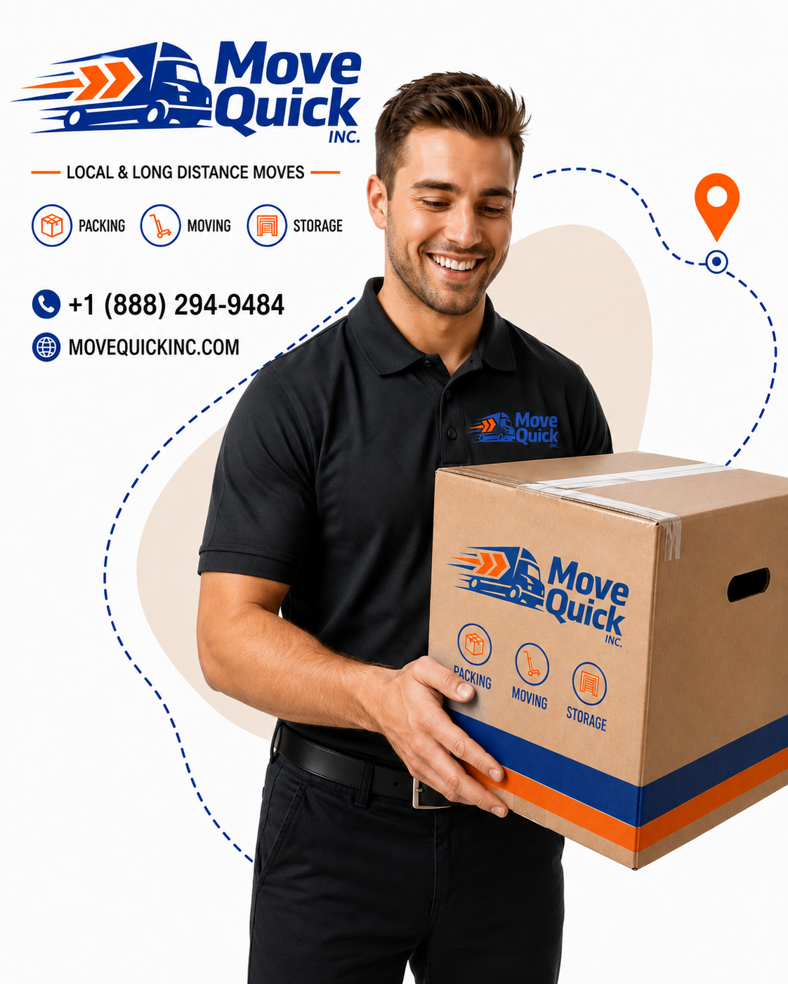 Move Quick Inc. professional mover carrying a moving box