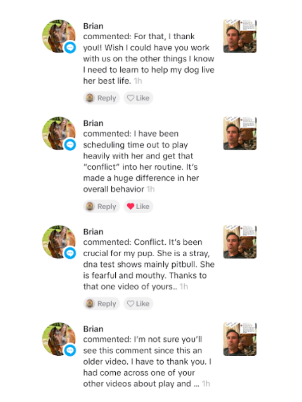 Client sharing how the training content helped them and their dog in real life