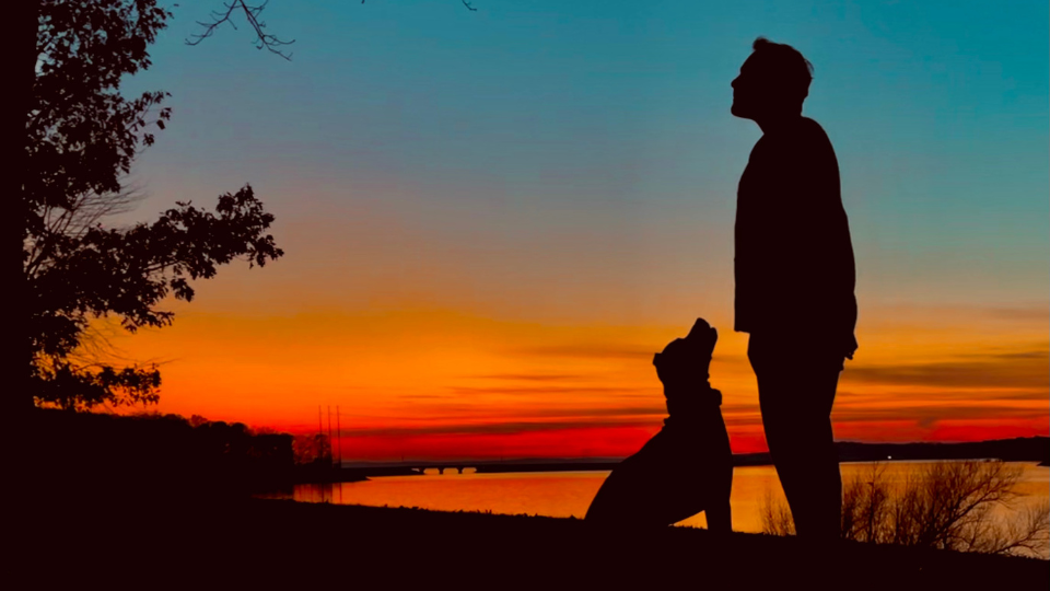 Joel working with a dog during a real training session