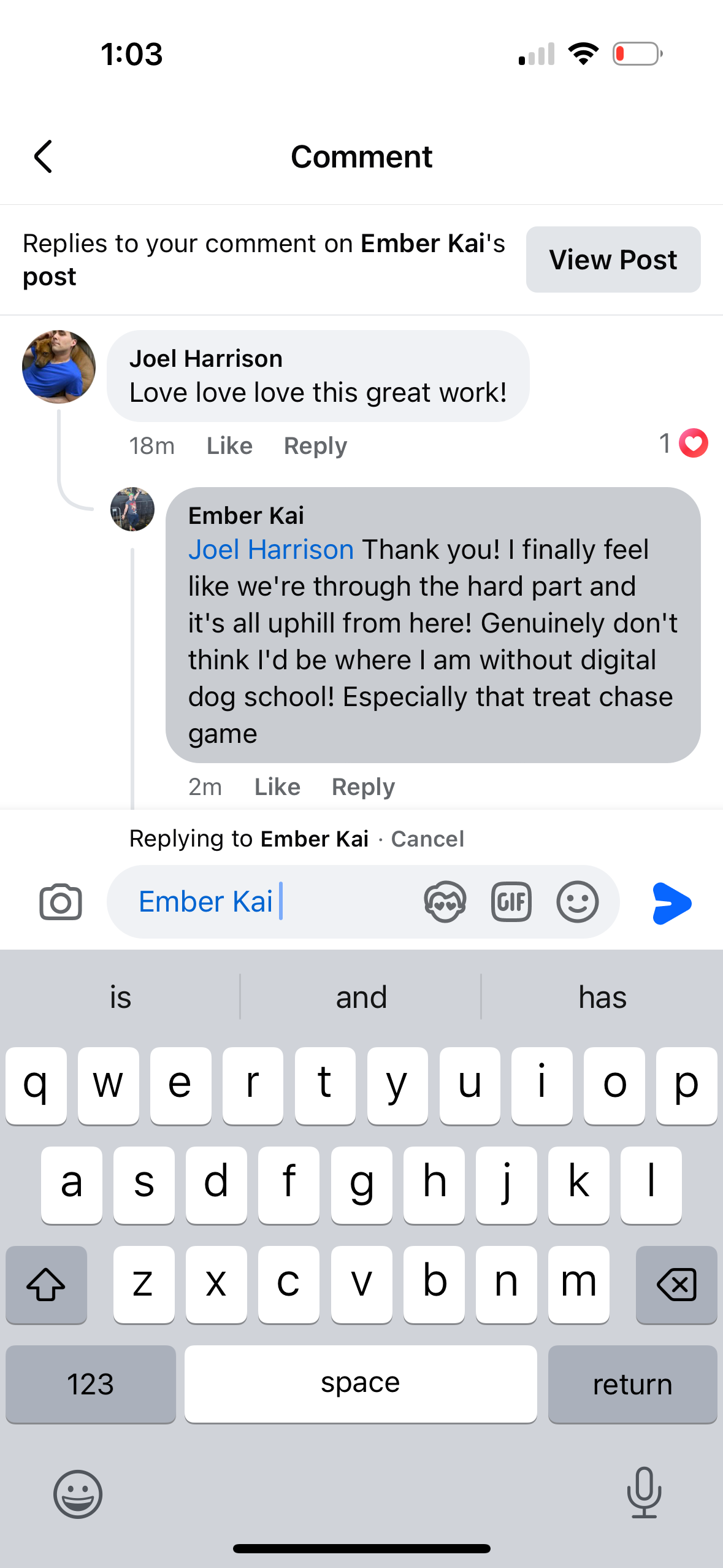 Facebook: Ember Kai praises Digital Dog School
