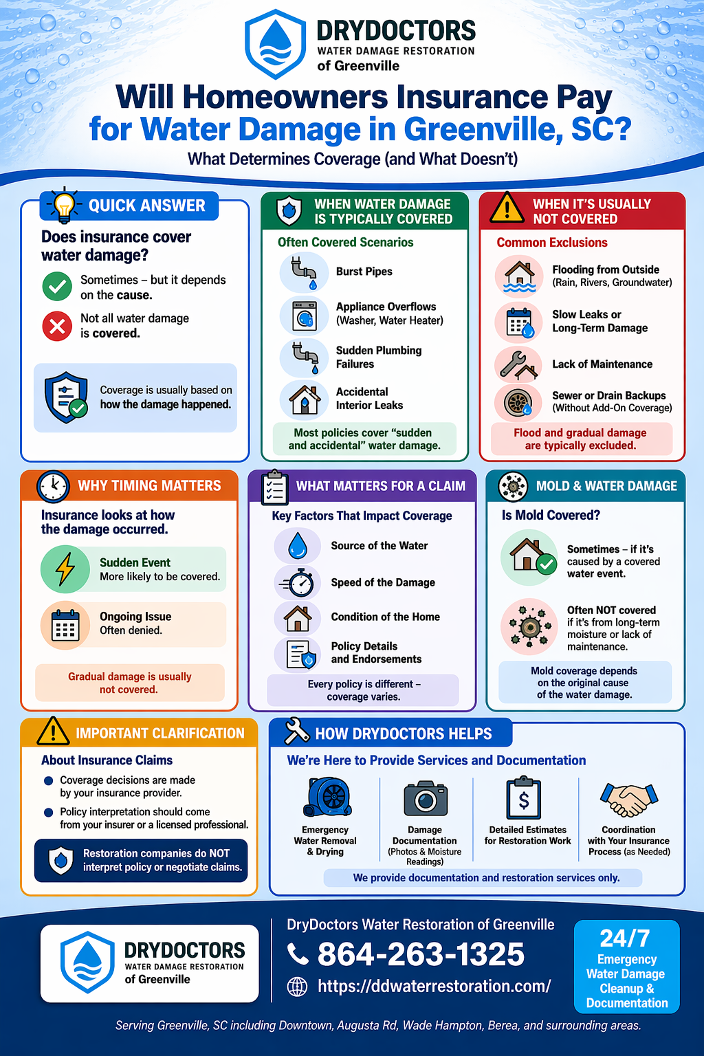 Will Homeowners Insurance Pay for Water Damage in Greenville, SC Infographic