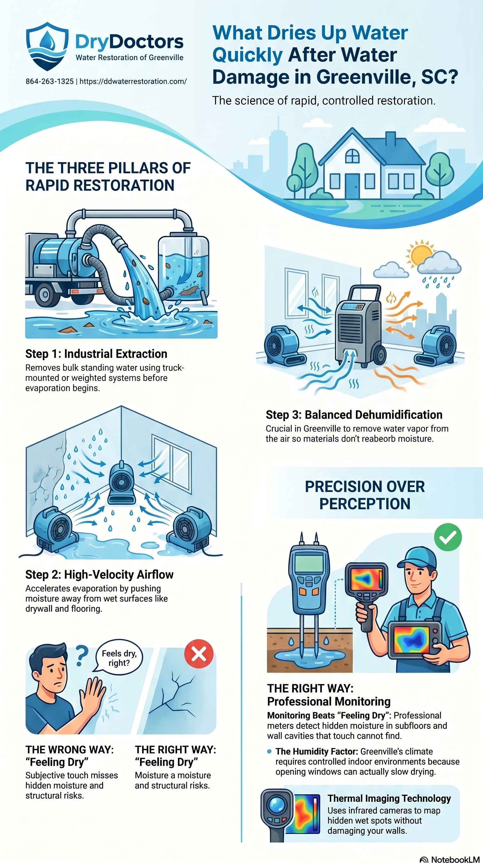 DryDoctors Water Restoration of Greenville infographic for the blog titled What Dries Up Water Quickly After Water Damage in Greenville, SC?