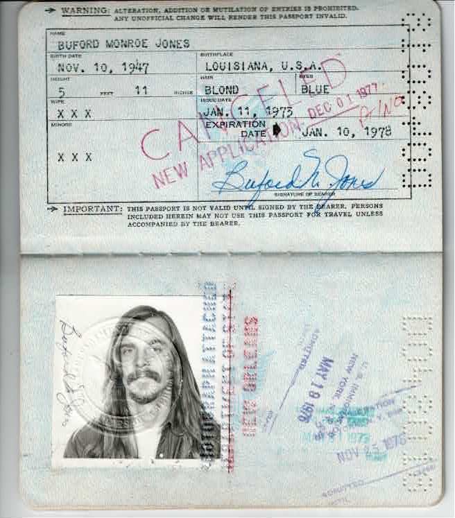 One of Buford's touring passports