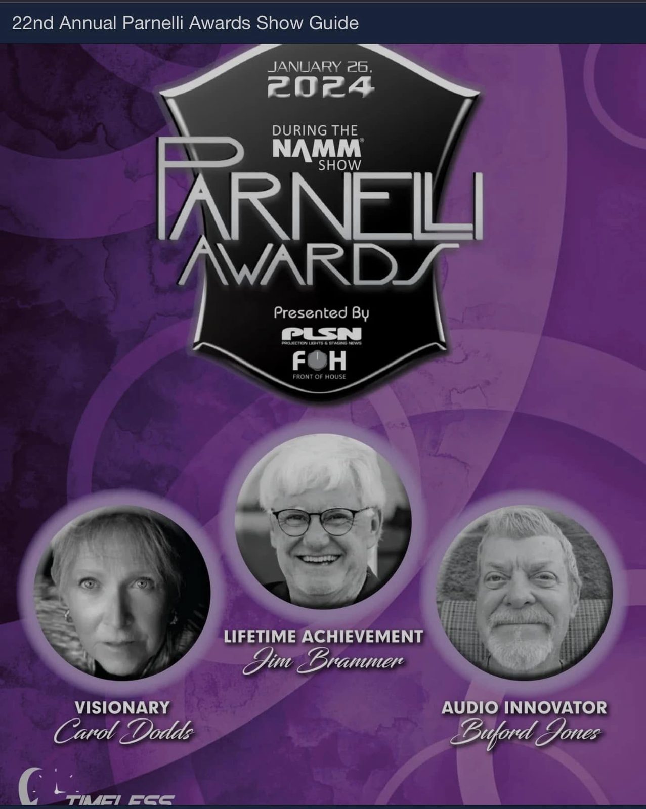 Show guide for the 22nd Annual Parnelli Awards, 2024