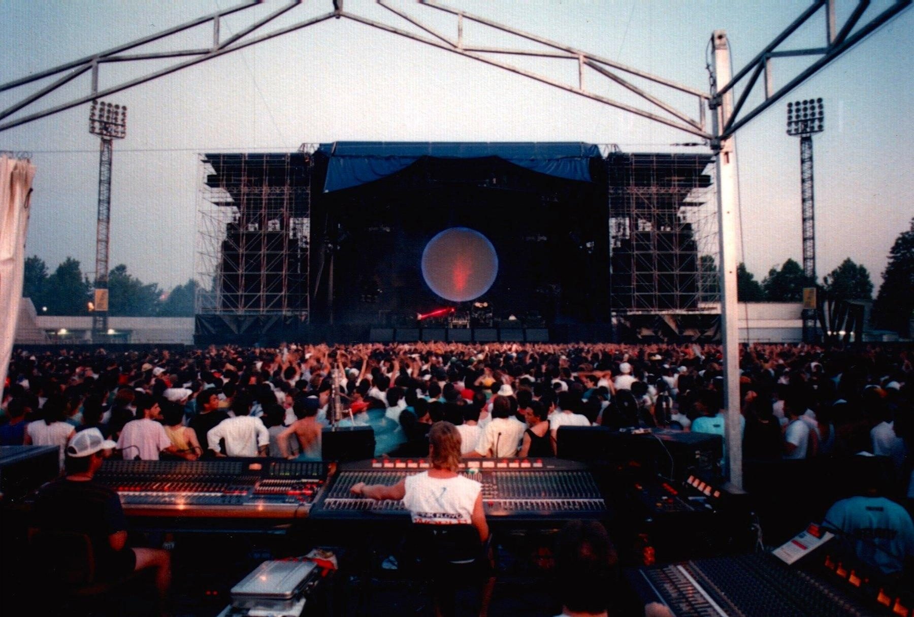 The view from Buford Jones's front-of-house console during Pink Floyd's A Momentary Lapse of Reason tour