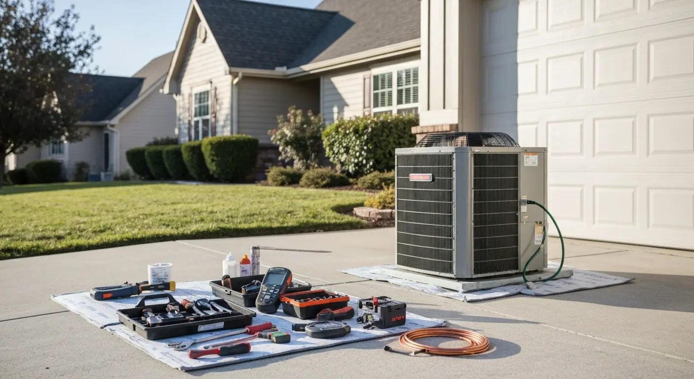 HVAC work on residential driveway