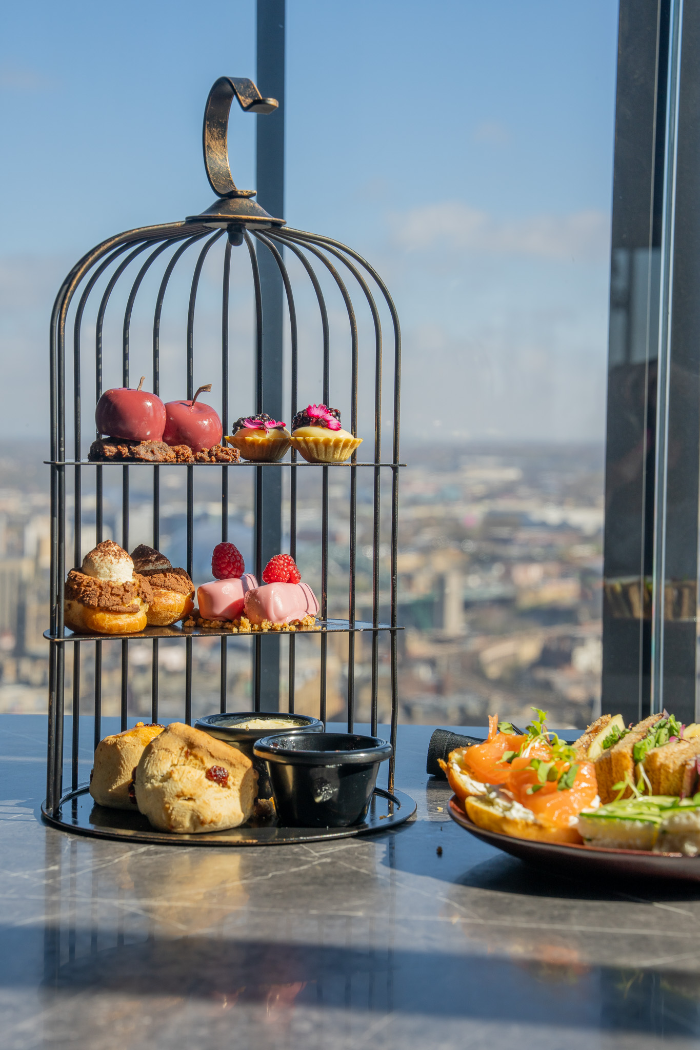 A tiered afternoon tea stand at 3Sixty