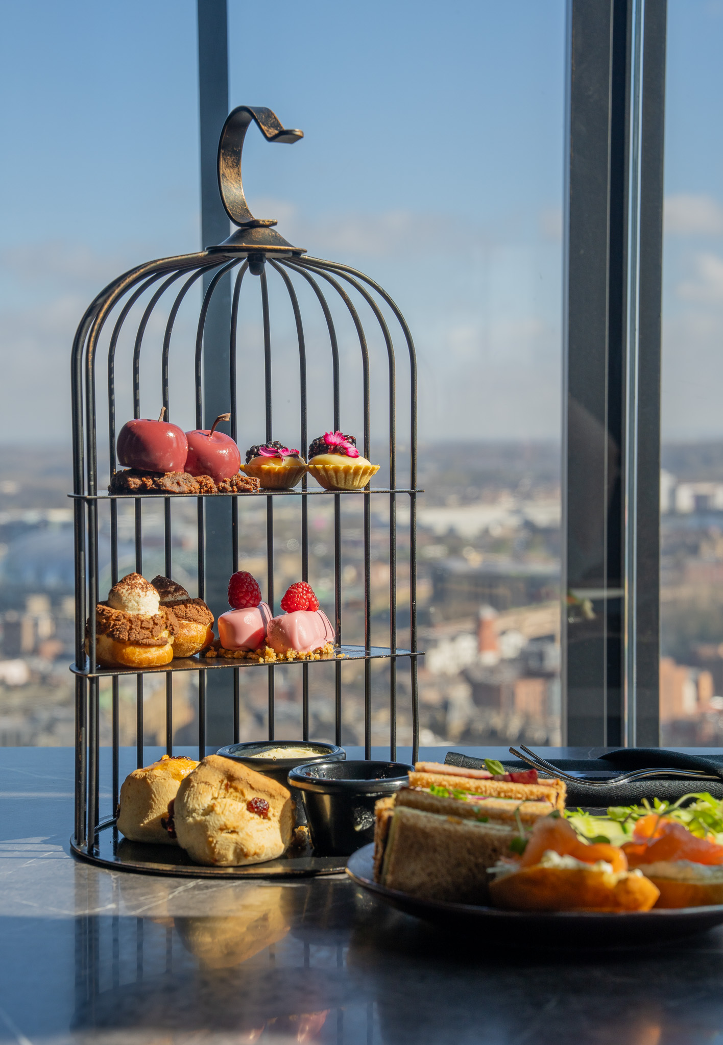 A tiered afternoon tea stand at 3Sixty