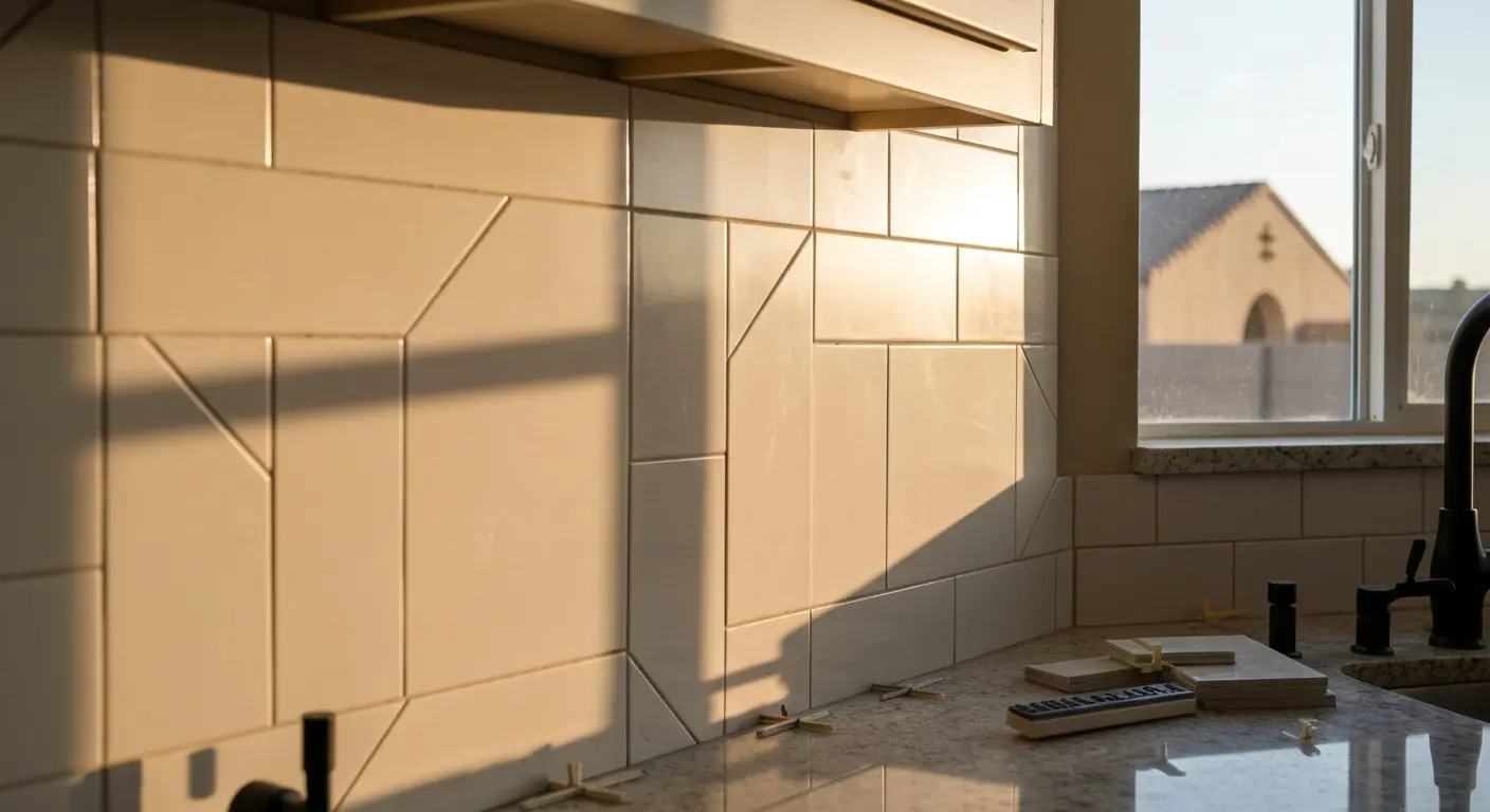 Ceramic tile backsplash installation