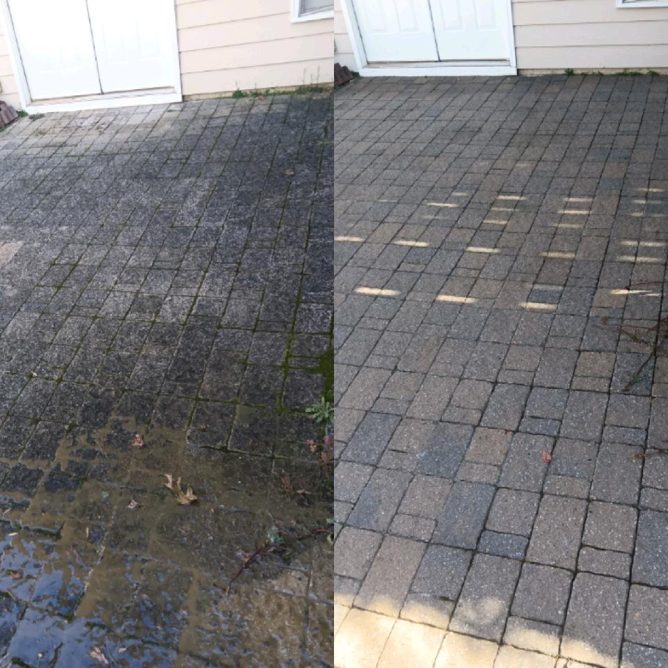 Before and after brick patio pressure washing in Canton GA by Mechanical Magic
