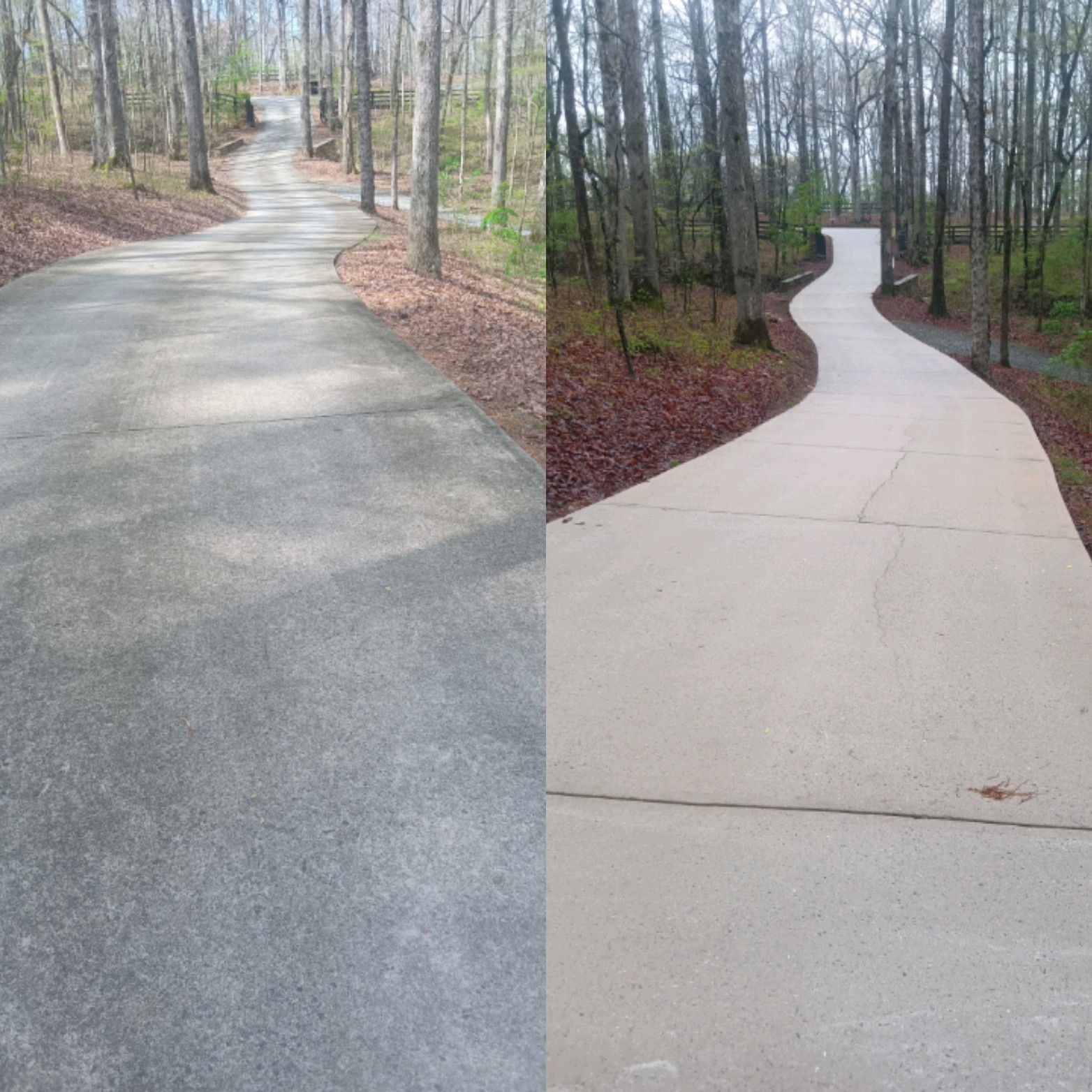 Before and after driveway pressure washing in Cherokee County GA by Mechanical Magic