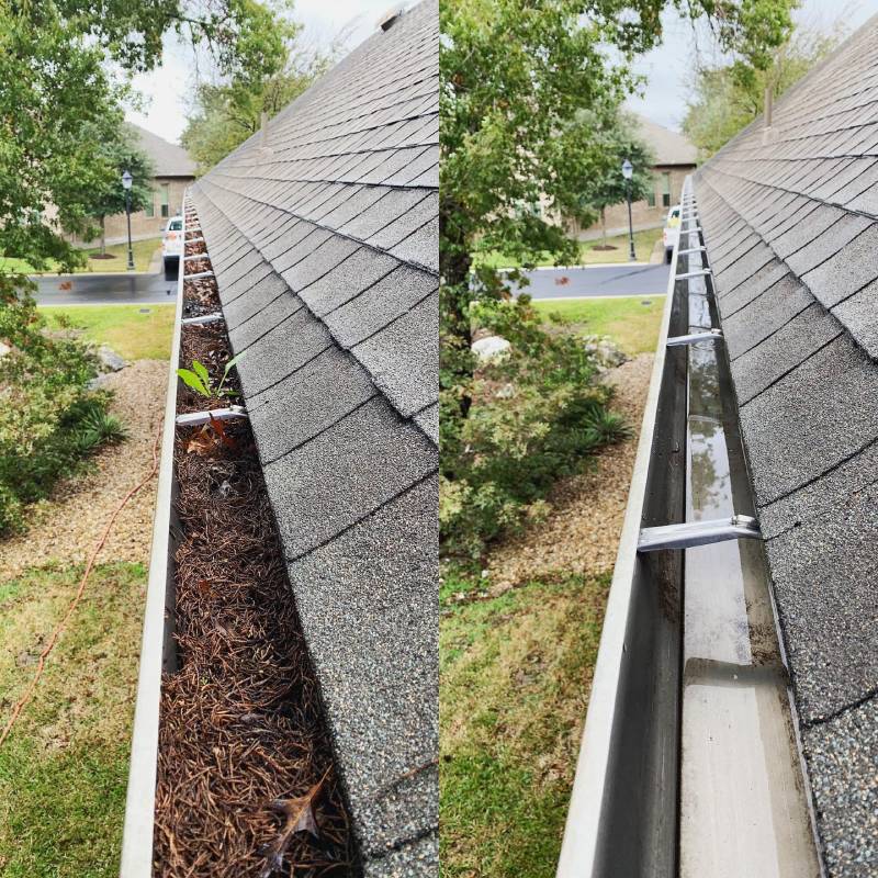 Fascia and soffit area before and after cleaning showing mold and grime removed