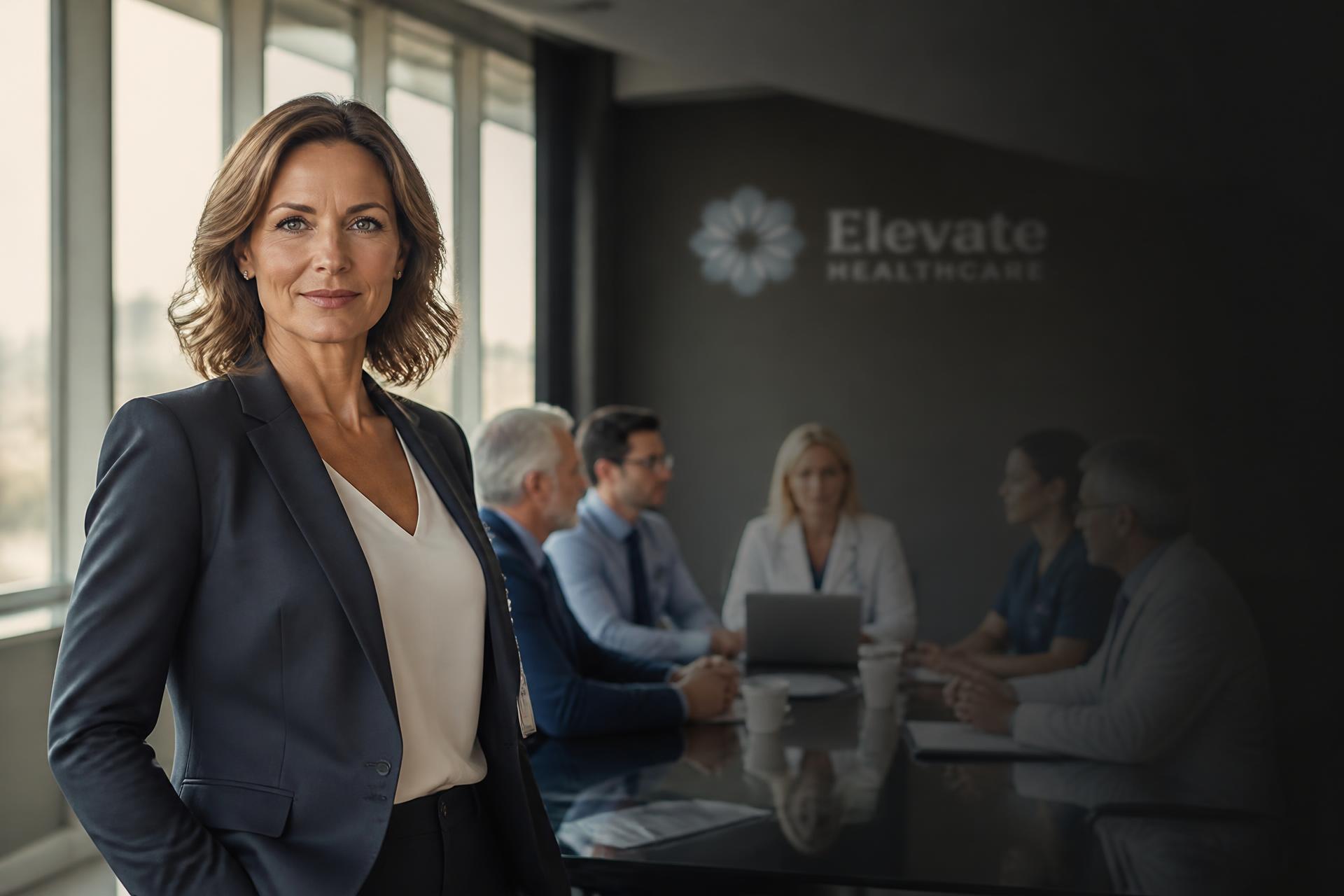 Healthcare executive leading a boardroom of clinicians and operators