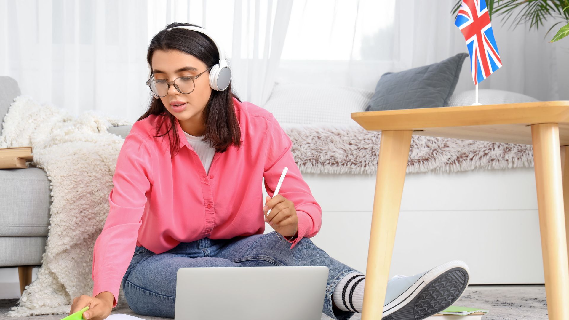 Student joining an online lesson on a laptop