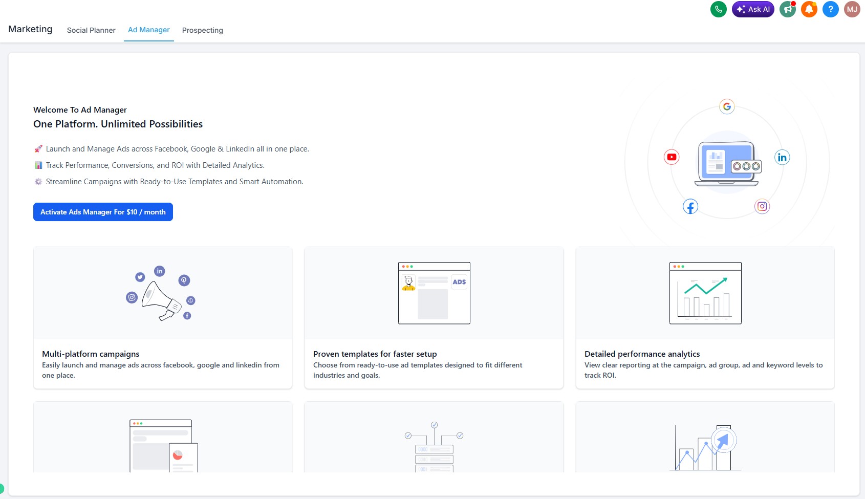SynchSuite multi-platform Ad Manager for Facebook, Google, LinkedIn, and TikTok