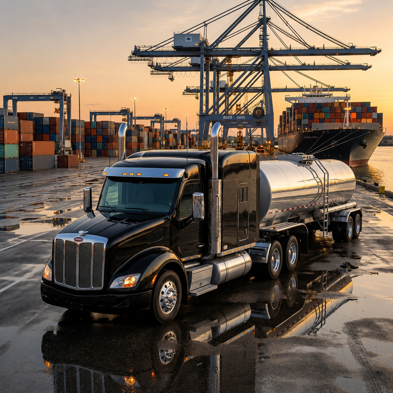 American Tank Lines bulk liquid tanker truck operating in Daytona Beach with focus on fuel efficiency and fleet performance