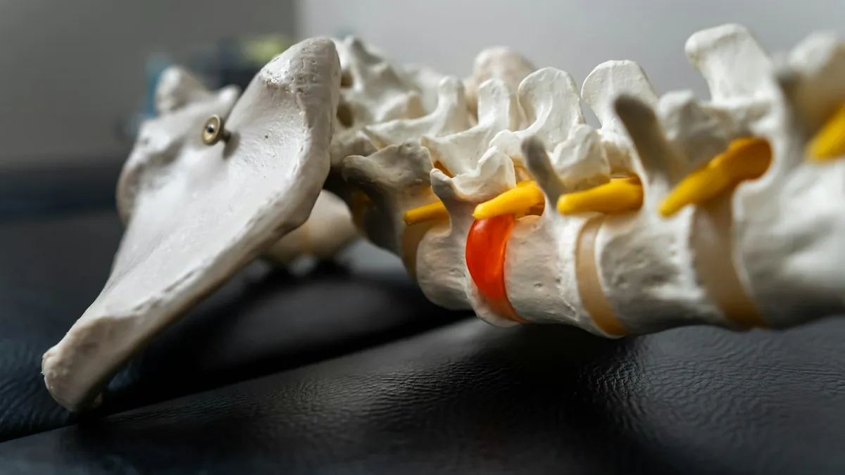 Close-up of a spine model used to explain care plans