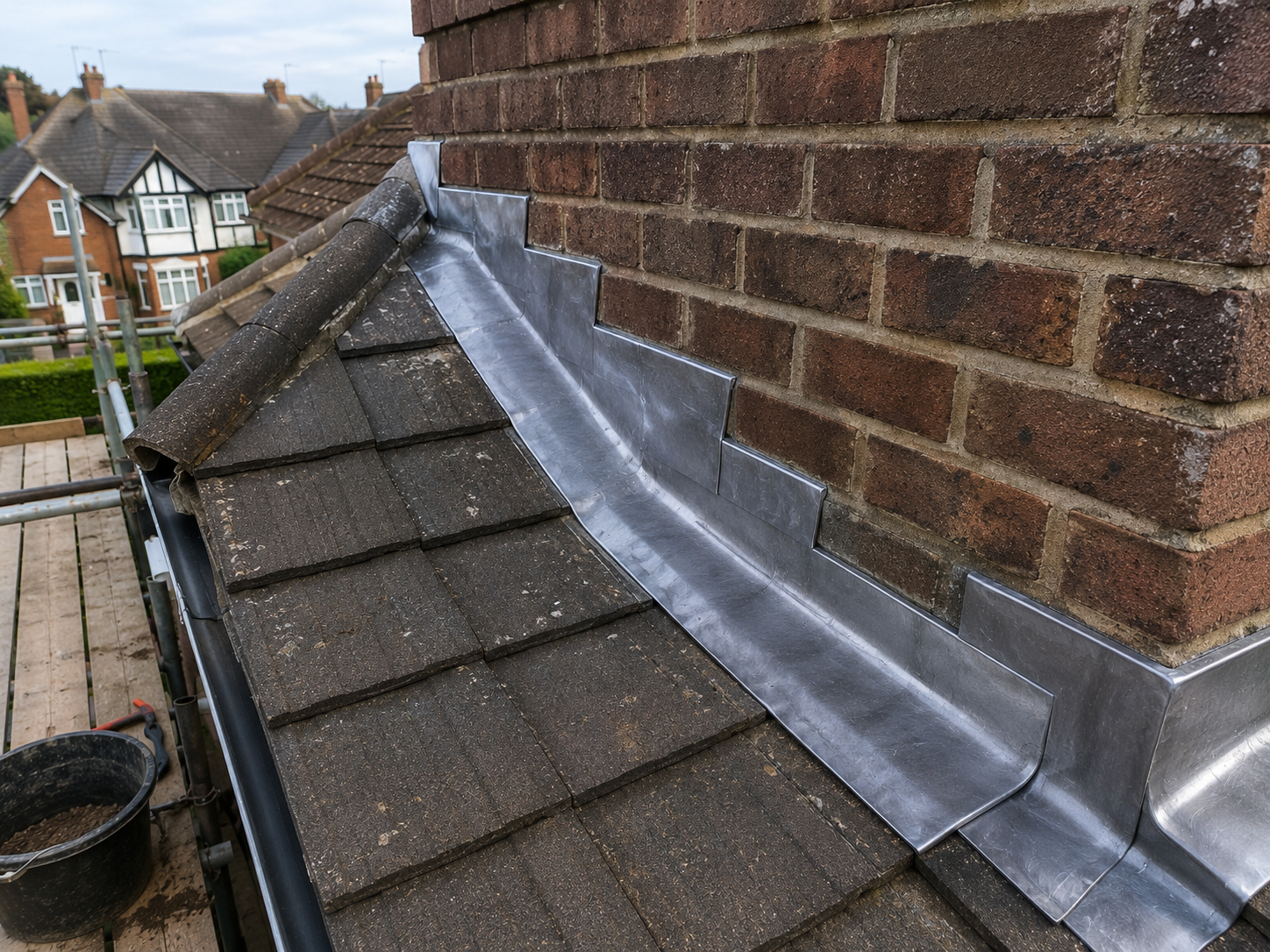 Lead flashing detail on a roof
