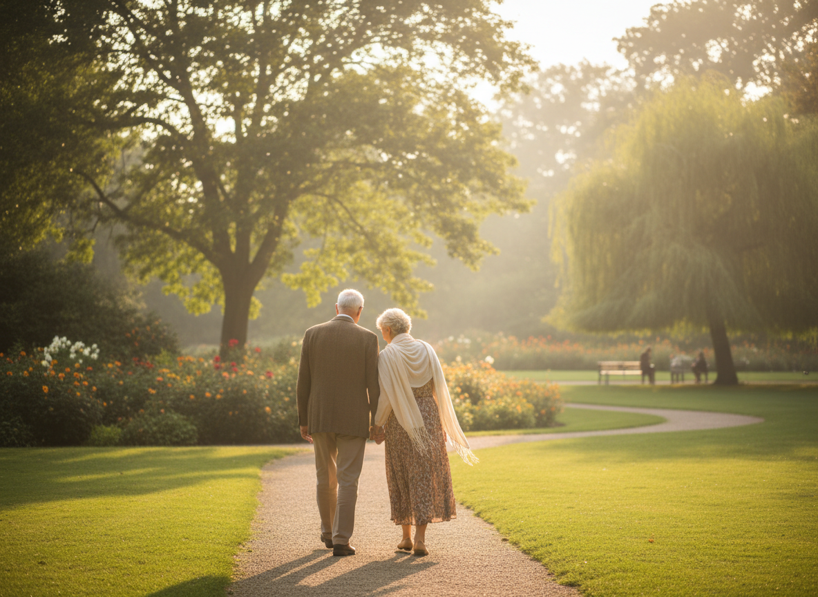 Elderly couple in park — protection services