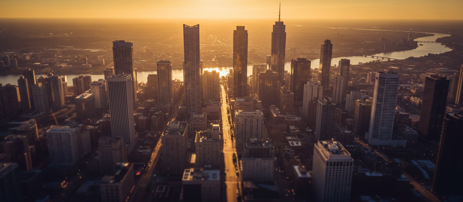 City skyline at golden hour