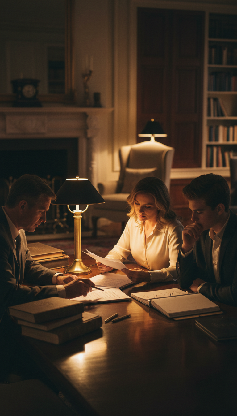 Family reviewing financial plans together in a warm, intimate setting