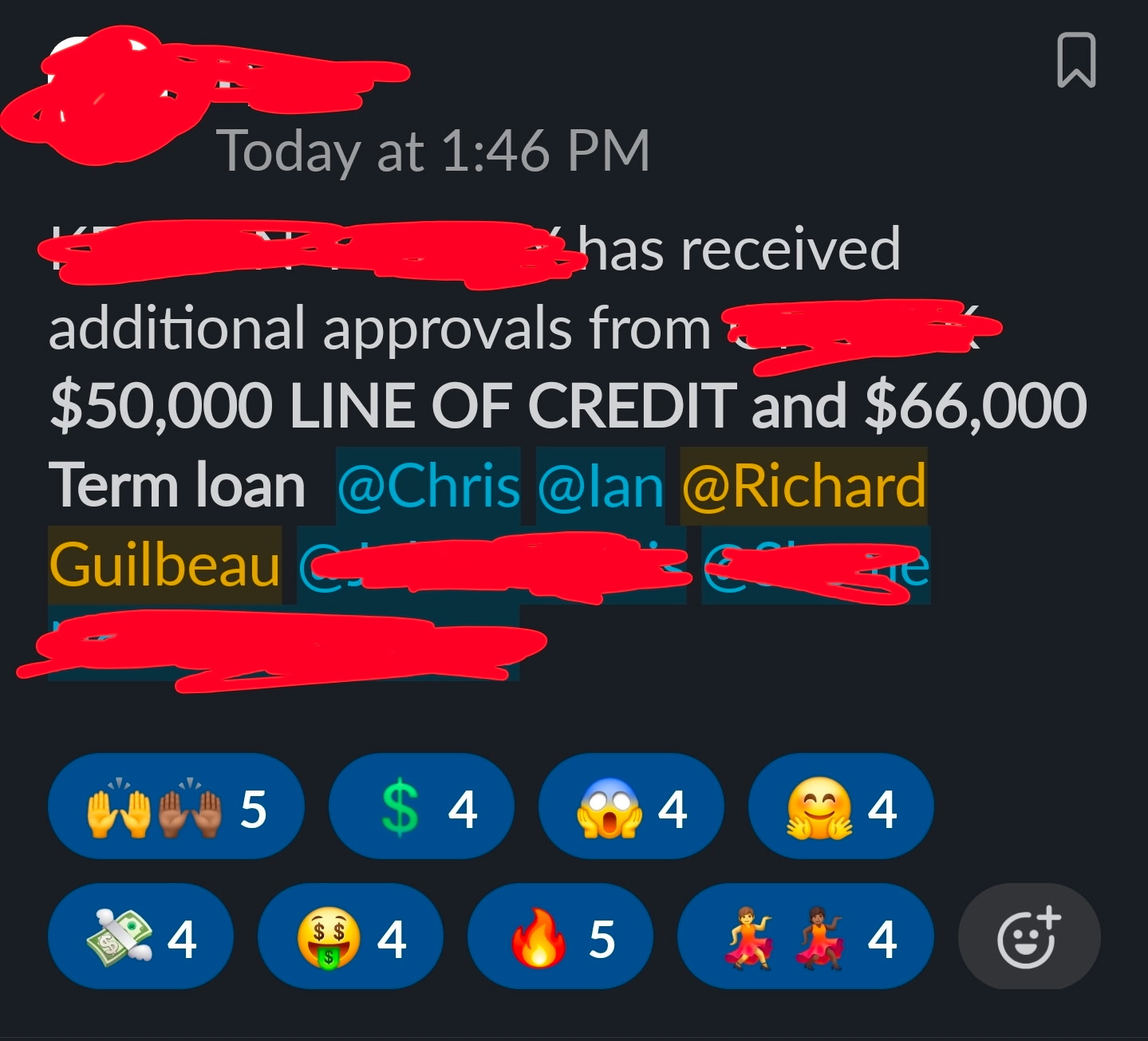$50,000 line of credit and $66,000 term loan approved