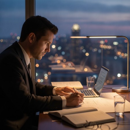Executive man reviewing personalized behavioral wellness plan with consultant