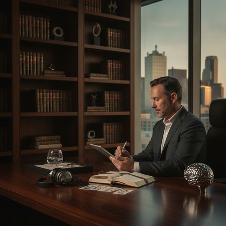 Executive men in a small group session