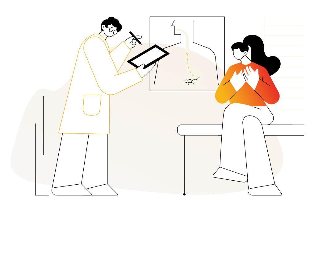 Illustration of a doctor explaining acid reflux to a patient