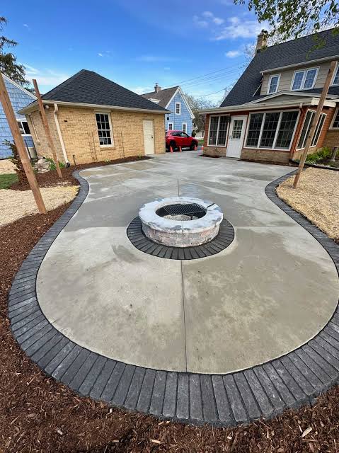 Custom backyard concrete patio design and construction in Racine WI