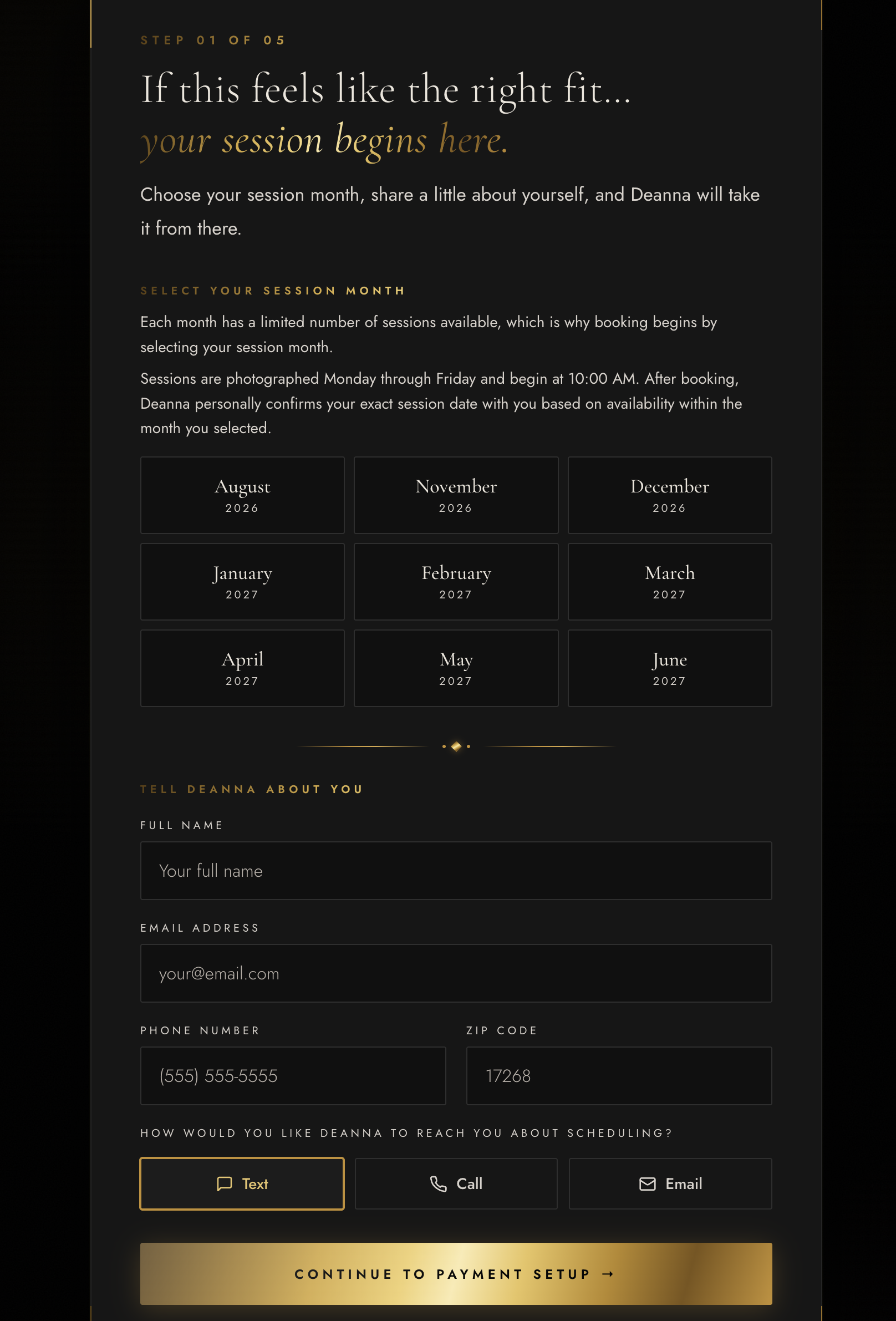 Booking form preview