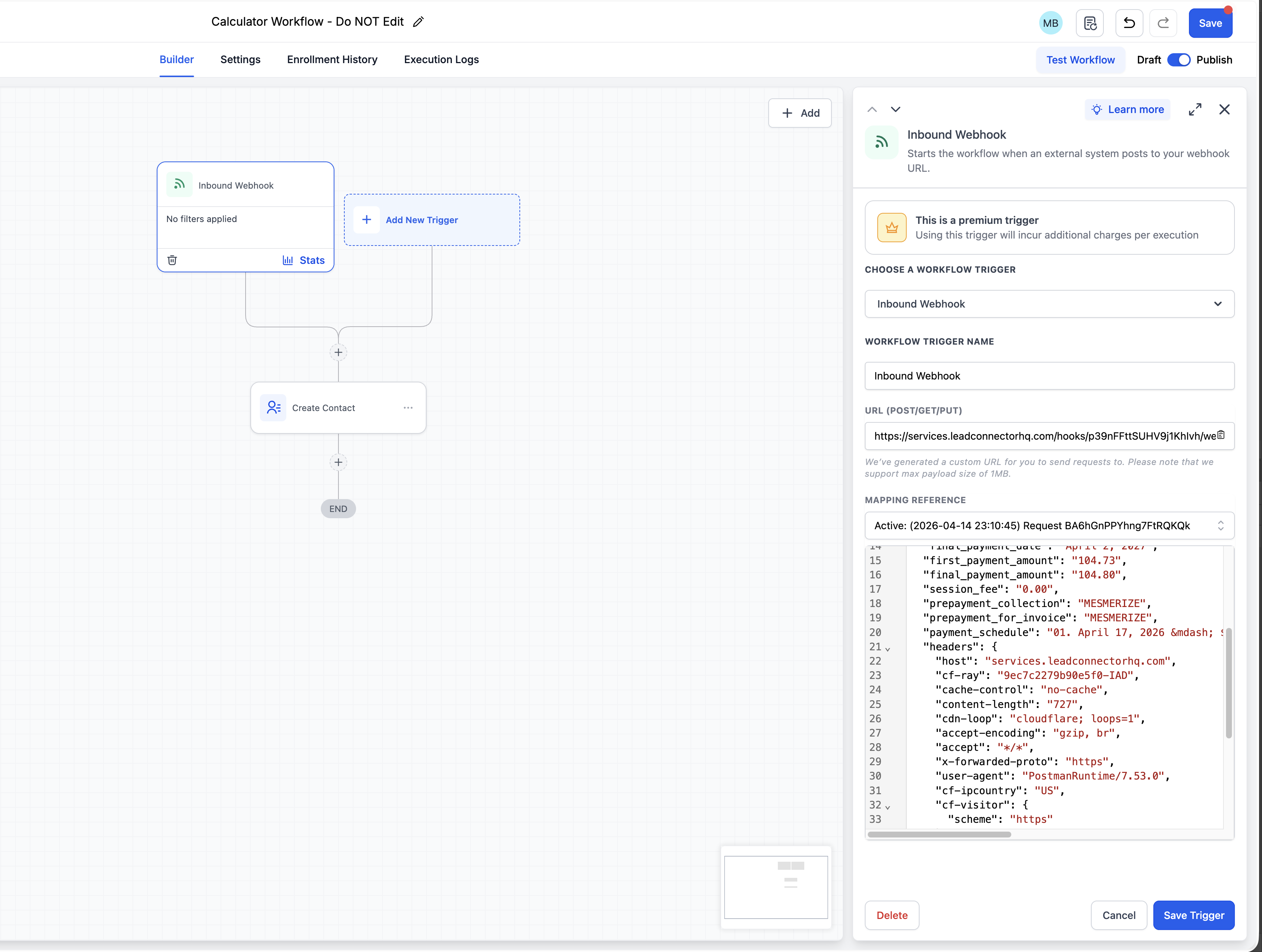 GHL Inbound Webhook trigger