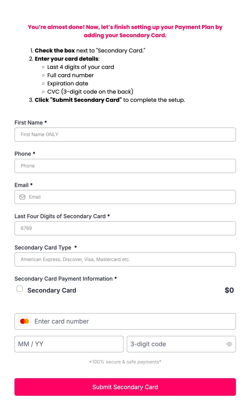 Secondary Card Form
