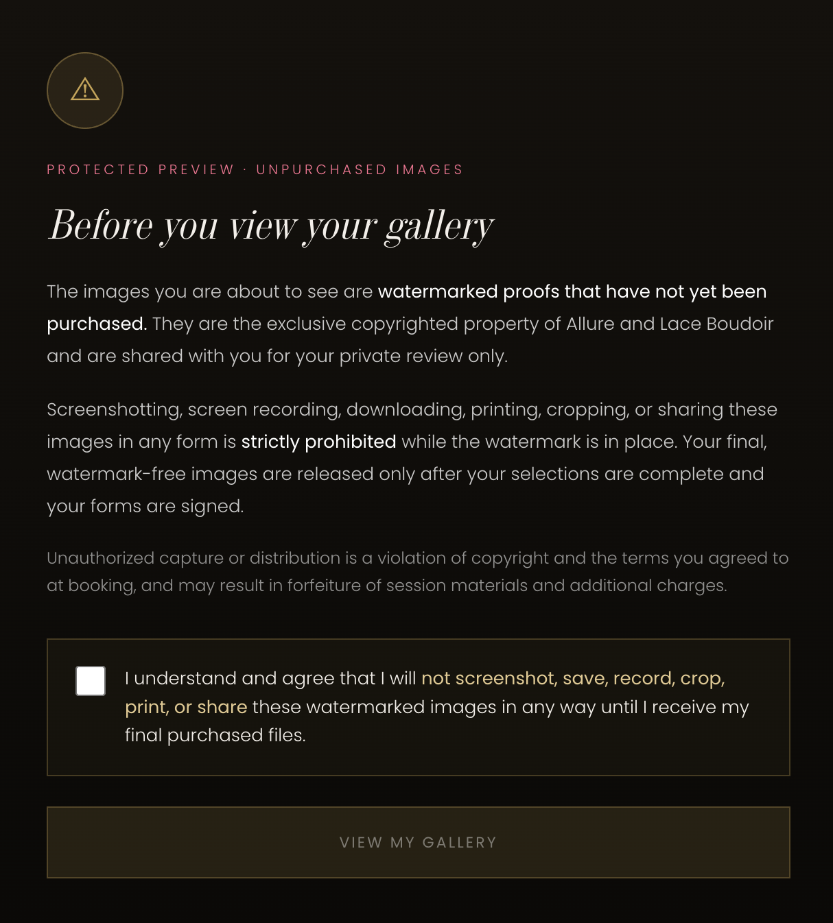 Screenshot warning overlay