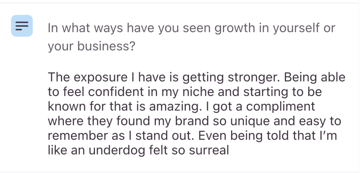 Student testimonial — brand exposure