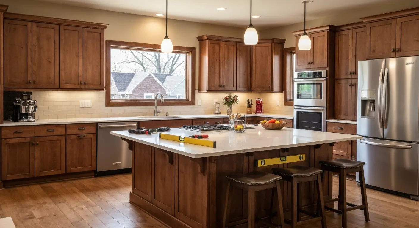 Custom kitchen with custom cabinets and island