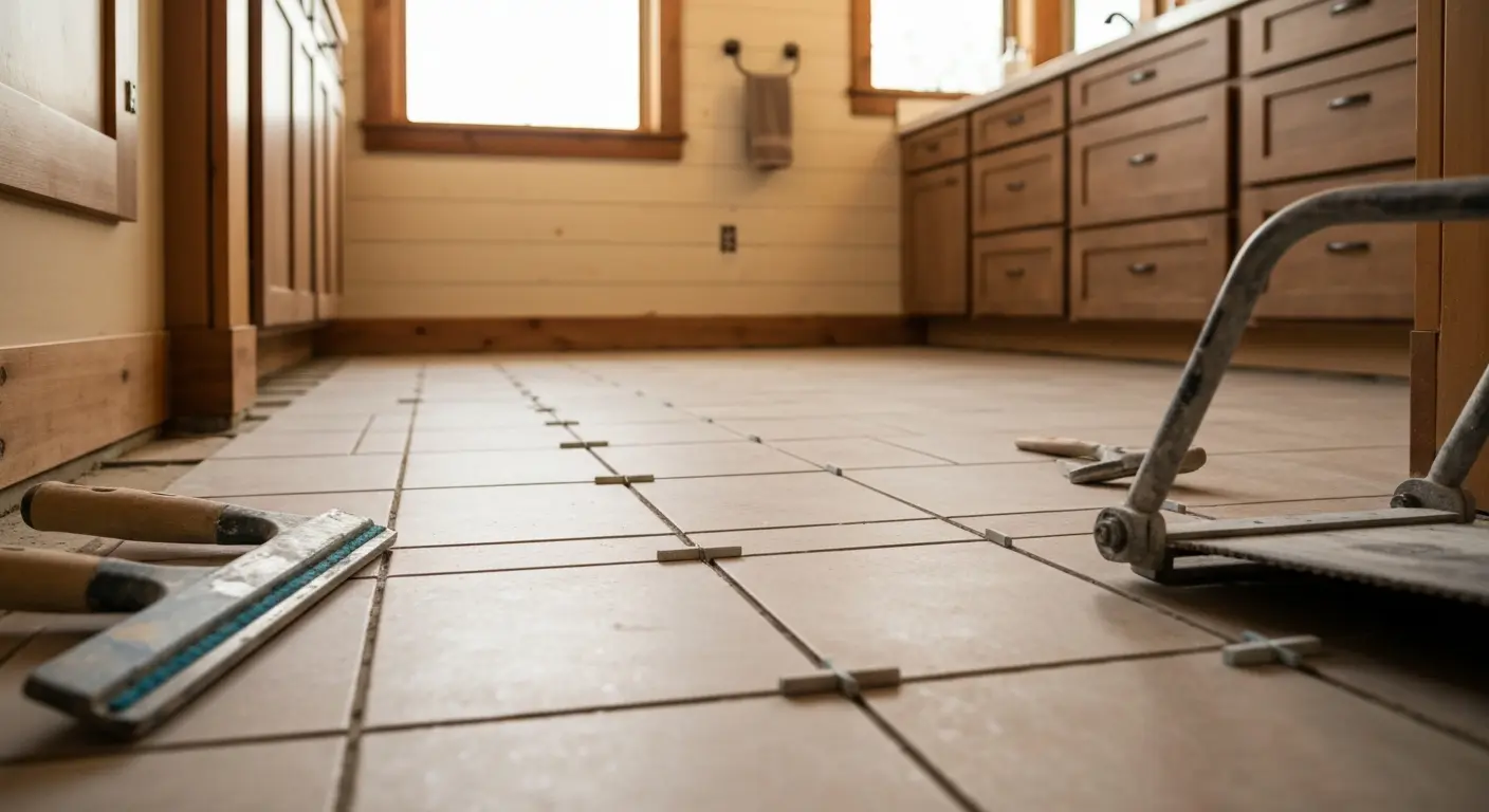 Tile bathroom floor installation