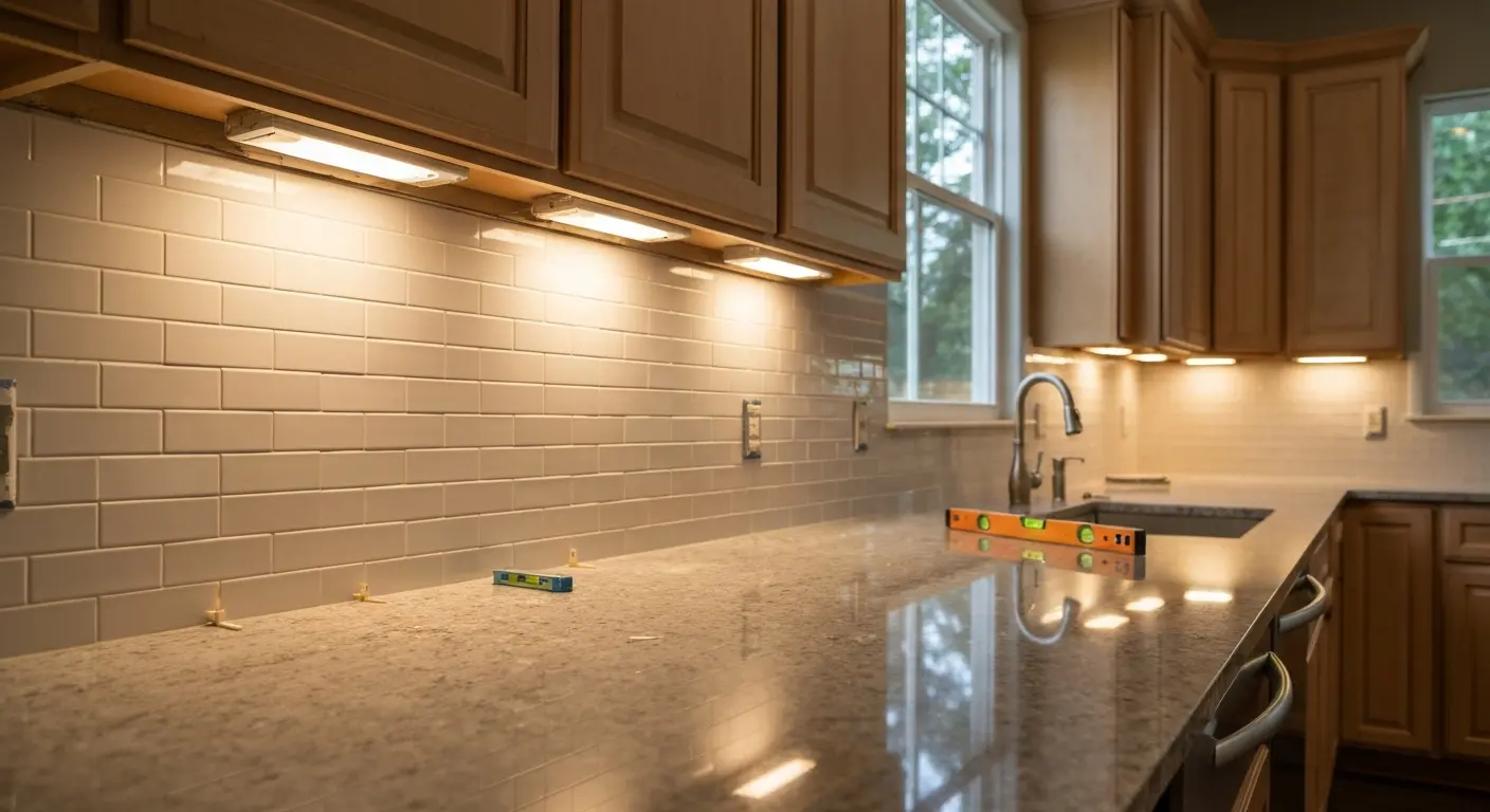 Kitchen backsplash and lighting installation